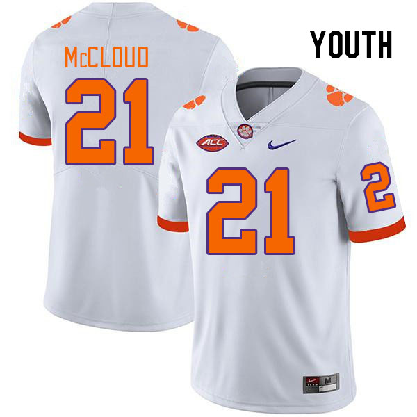Youth #21 Kobe McCloud Clemson Tigers College Football Jerseys Stitched Sale-White - Click Image to Close
